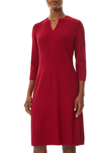 Plus Size Chain Detail Multi-Stitch Knit Sheath Dress, Cherry Red | Meison Studio Presents Ming Wang