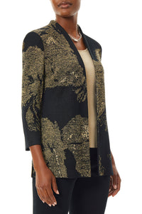 Abstract Floral Shimmer Knit Jacket, Black/Gold | Meison Studio Presents Ming Wang