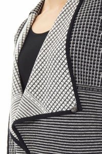 Plus Size Mixed Pattern Drape Front Cozy Knit Cardigan, Black/Ivory | Meison Studio Presents Ming Wang