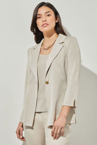 Single-Button Jacket - Lapel Collar Knit, Limestone | Ming Wang