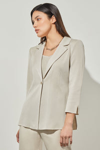 Plus Size Single-Button Jacket - Lapel Collar Knit, Limestone | Ming Wang
