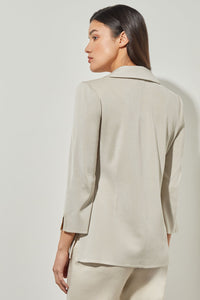 Single-Button Jacket - Lapel Collar Knit, Limestone | Ming Wang