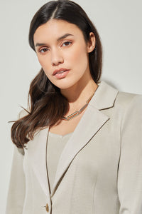 Plus Size Single-Button Jacket - Lapel Collar Knit, Limestone | Ming Wang