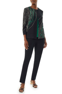 Abstract Sketched Stripe Knit Jacket, Black/Ivy/Mink | Meison Studio Presents Ming Wang