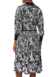 Contrast Pattern Soft Knit Dress, Black/White | Meison Studio Presents Ming Wang