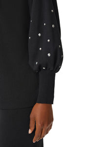 Blouson Sleeve Studded Knit Tunic, Black | Meison Studio Presents Ming Wang