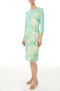 Bold Botanical Jacquard Knit Sheath Dress, Seaspray/Goldfinch/Black/White | Meison Studio Presents Ming Wang