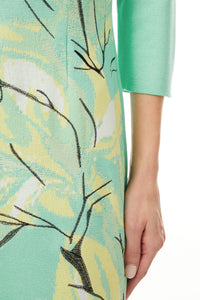 Plus Size Bold Botanical Jacquard Knit Sheath Dress, Seaspray/Goldfinch/Black/White | Meison Studio Presents Ming Wang