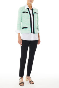 Contrast Trim Soft Knit Tweed Jacket, Seaspray/Goldfinch/Black/White | Meison Studio Presents Ming Wang