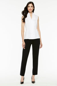 Plus Size Zip-Up Cotton Poplin Blouse, White, White | Meison Studio Presents Ming Wang