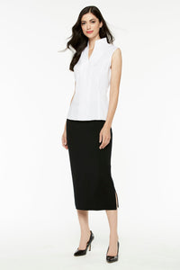 Plus Size Straight Knit Midi Skirt, Black, Black | Meison Studio Presents Ming Wang
