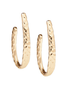 Gold Hammered J-Hoop Earrings, Gold | Misook
