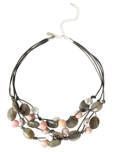 Multi-Cord Pink Opal and Stone Pebble Necklace, Grey/Pink | Meison Studio Presents Misook