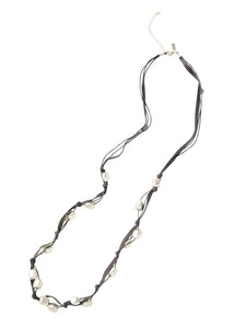Silver Bead Leather and Suede Cord Necklace, Silver Grey | Meison Studio Presents Misook