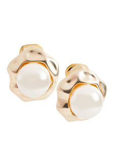 Hammered Gold Pearl Clip Earrings, Gold | Meison Studio Presents Misook