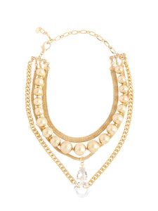 Layered Matte Gold Crystal Pendant Necklace, Gold | Meison Studio Presents Misook