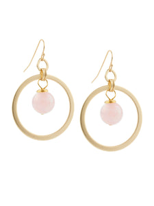 Rose Quartz Ball Gold Hoop Earrings, Gold/Rose | Misook