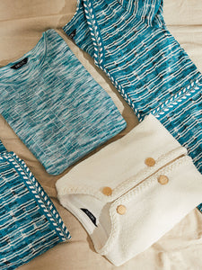 Novelty Button Lightweight Tweed Knit Jacket, New Ivory | Meison Studio Presents Misook