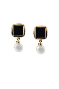 Resin and Pearl Dangle Earrings, Gold/Onyx | Ming Wang