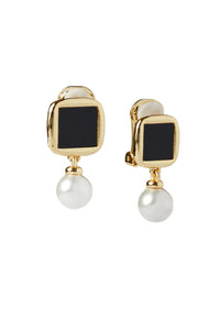 Resin and Pearl Dangle Clip Earrings, Gold/Onyx | Ming Wang
