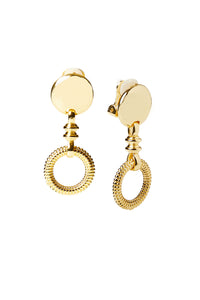 Mixed Texture Gold Circle Dangle Clip Earrings, Gold | Ming Wang