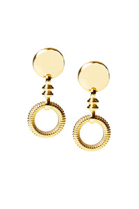 Mixed Texture Gold Circle Dangle Earrings, Gold | Ming Wang