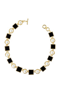 Resin and Pearl Short Necklace, Gold/Onyx | Ming Wang