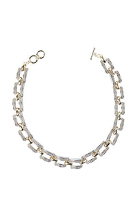 Two-Tone Woven Silver and Gold Link Short Necklace, Gold/Silver | Ming Wang