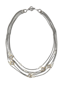 Multi-Strand Pearl and Crystal Accent Necklace, Silver/Gold | Meison Studio Presents Ming Wang