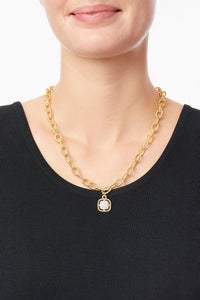Textured Link Pave Pendant Necklace, Gold/Pave | Meison Studio Presents Ming Wang