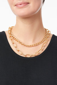 Double Layer Matte Gold Link Necklace, Gold | Meison Studio Presents Ming Wang