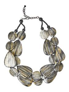 Metallic Flat Wood Bead Layered Necklace, Bronze/Gold/Silver | Meison Studio Presents Ming Wang