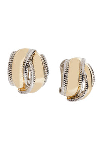 Two-Tone Crossover Loop Clip Earrings, Gold/Silver | Meison Studio Presents Ming Wang