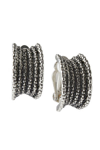 Antique Silver-Tone Textured Half-Hoop Clip-On Earrings, Silver | Meison Studio Presents Ming Wang