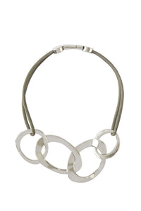 Hammered Silver Loop Necklace On Cord, Silver | Ming Wang