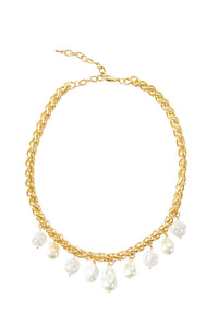 Twisted Chain W/Pearl Drops Necklace, Gold/Pearl | Ming Wang