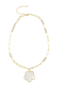 Paperclip Chain Mop Flower Pendant Necklace, Gold/Pearl | Ming Wang