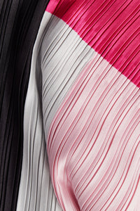 Knee-Length Dress - Fine Pleat Crepe de Chine, Perfect Pink/Carmine Rose/Moonbeam/Blk | Ming Wang