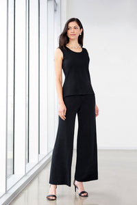 Wide Leg Knit Pant, Black, Black | Meison Studio Presents Ming Wang