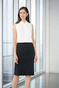 Below the Knee Straight Knit Skirt, Black, Black | Meison Studio Presents Ming Wang