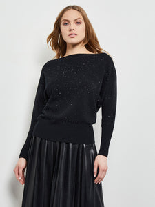 Dolman Sequin Cashmere Sweater, Black, Black | Misook