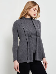 Buckle Detail Shawl Collar Cashmere Cardigan, Charcoal, Charcoal | Misook