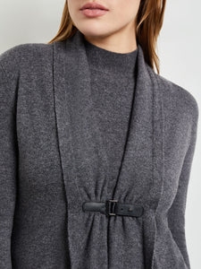 Buckle Detail Shawl Collar Cashmere Cardigan, Charcoal | Misook Premium Details