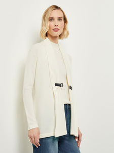 Buckle Detail Shawl Collar Cashmere Cardigan, Ivory, Ivory | Misook