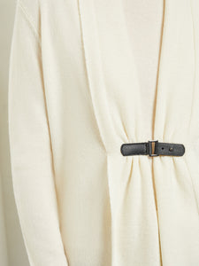 Buckle Detail Shawl Collar Cashmere Cardigan, Ivory | Misook Premium Details