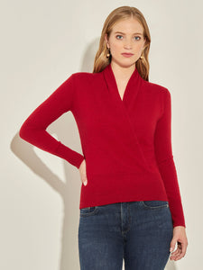 Faux Wrap Cashmere Sweater, Red, Red | Meison Studio Presents Misook