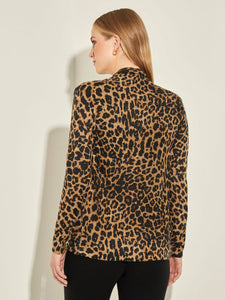 Leopard Print Open Front Cashmere Cardigan, Camel/Black | Meison Studio Presents Misook