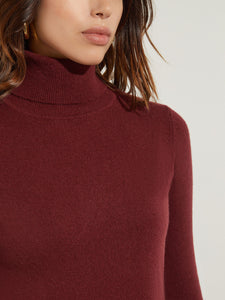 Long Sleeve Cashmere Turtleneck Sweater, Mahogany, Mahogany | Meison Studio Presents Misook