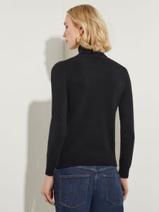 Long Sleeve Cashmere Turtleneck Sweater, Black, Black | Meison Studio Presents Misook