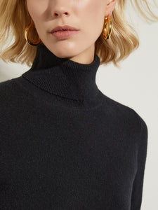 Long Sleeve Cashmere Turtleneck Sweater, Black, Black | Meison Studio Presents Misook